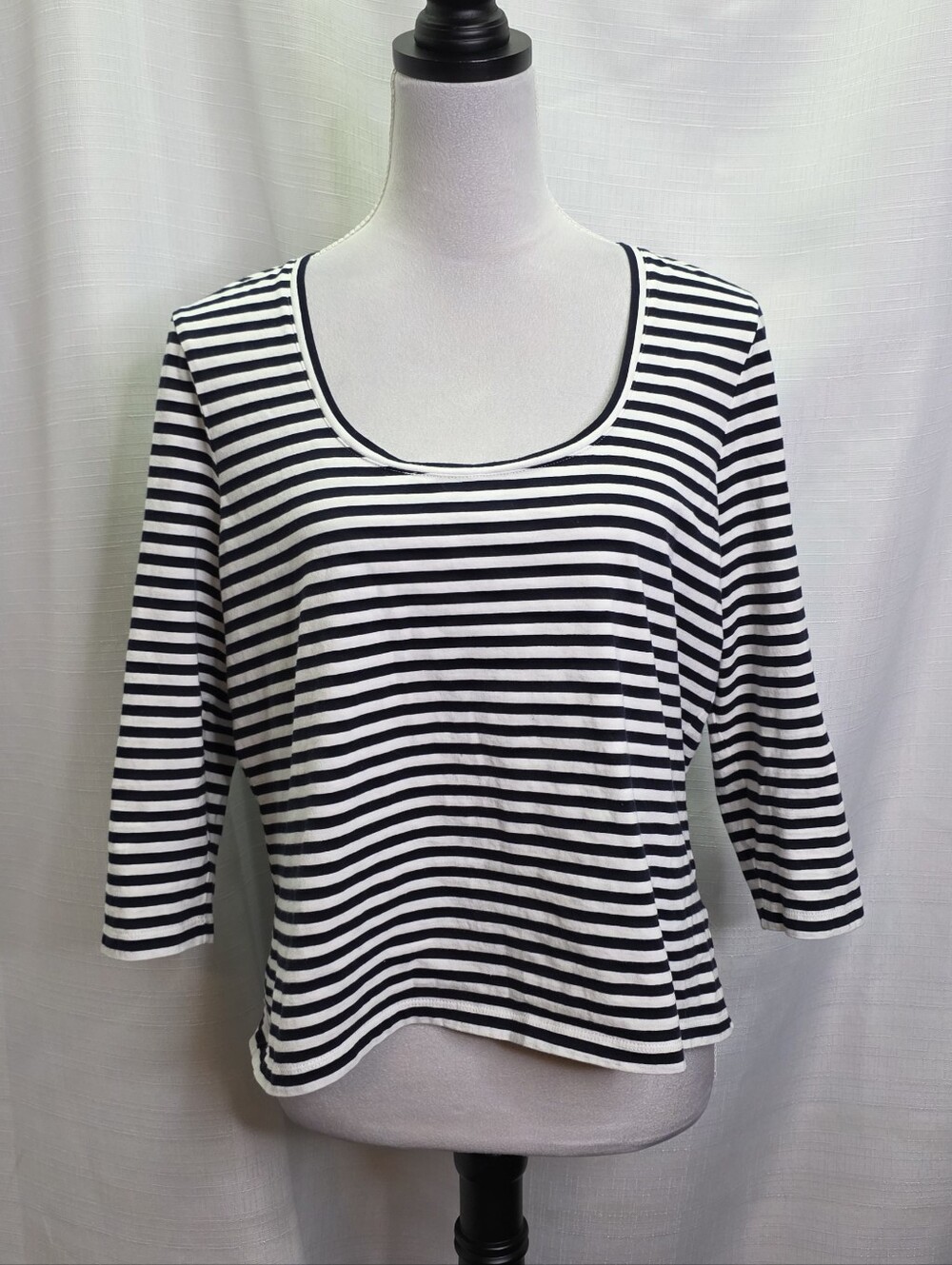 Boden White and Navy Blue Striped Scoop Neck Top Size 12